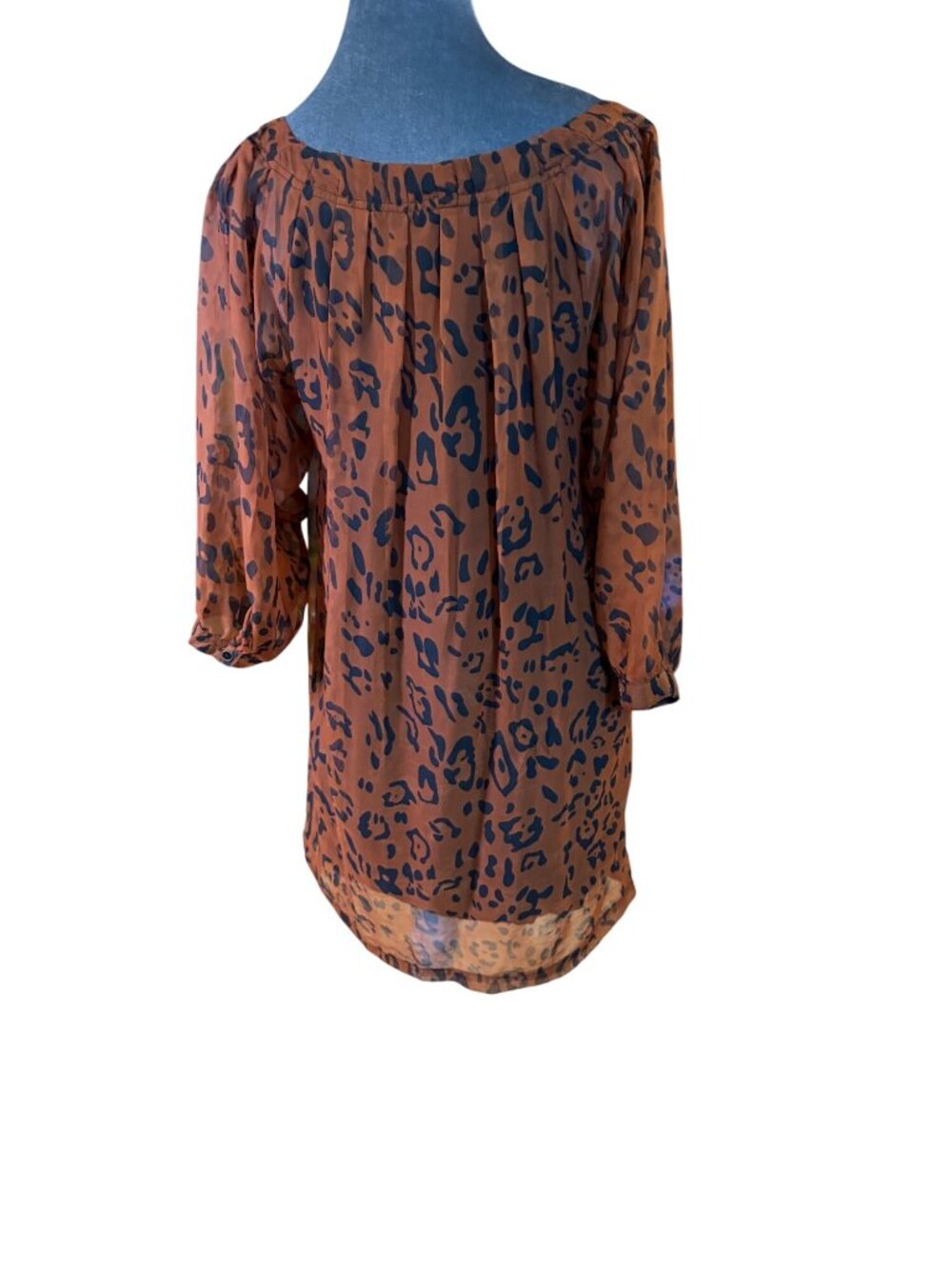 Minkpink Brown & Black Animal Print Sheer Tunic Blouse With 3/4 Sleeves Size S - Picture 4 of 5